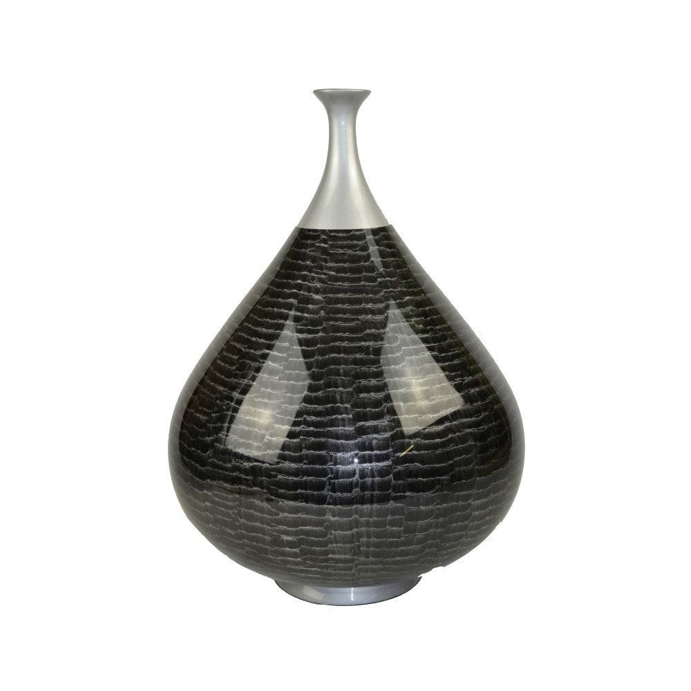 Lacquer Beach Sand Patterned Vase - Black & Silver (Available in 3 Sizes)