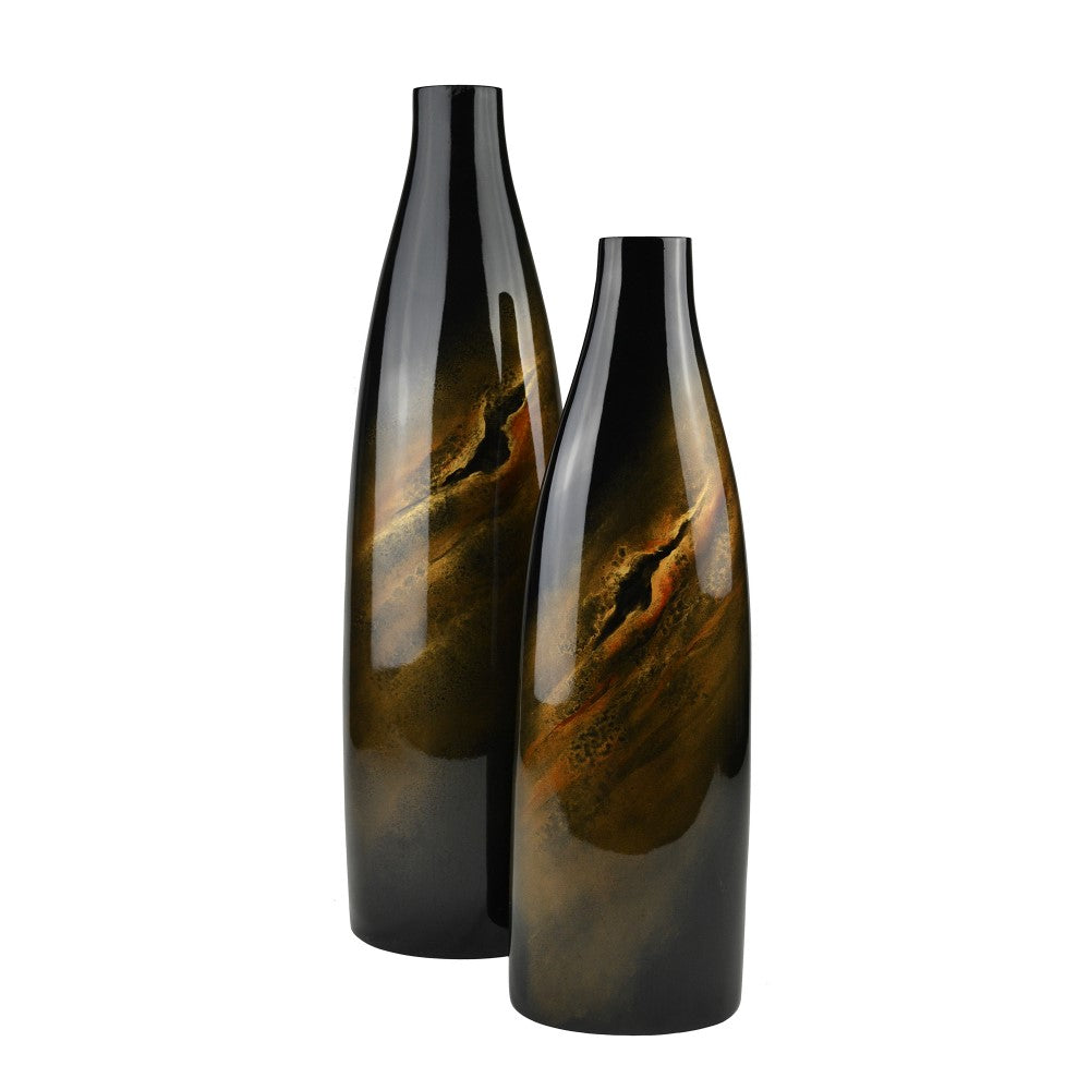 Lacquer Gleaming Geisha Unique Vase - Black & Gold (Available in 2 Sizes)