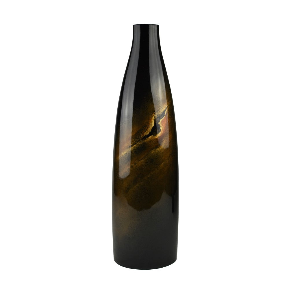 Lacquer Gleaming Geisha Unique Vase - Black & Gold (Available in 2 Sizes)