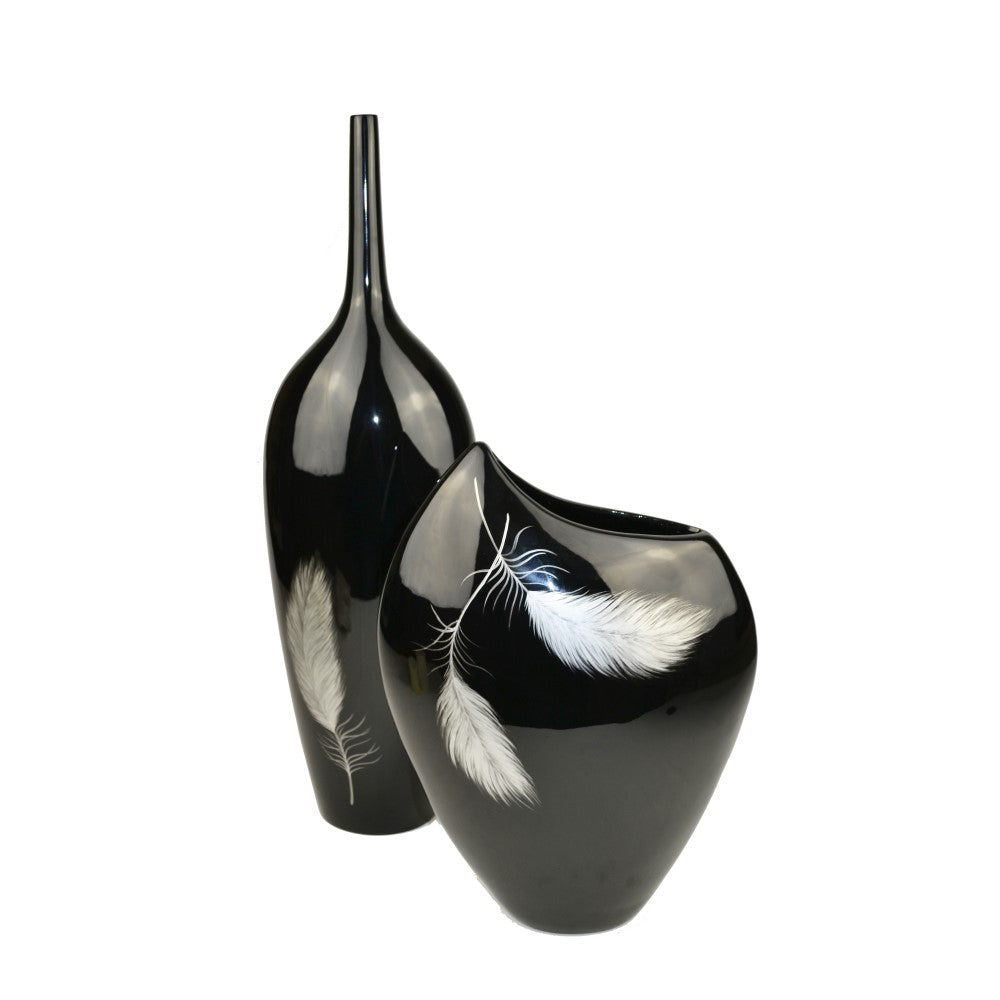 Lacquer Glossy Feather Inspired Vase - Black (Available in 2 Styles)