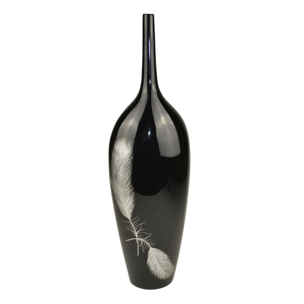 Lacquer Glossy Feather Inspired Vase - Black (Available in 2 Styles)