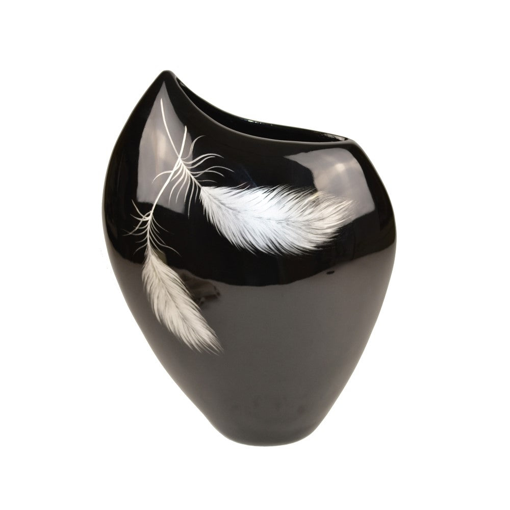 Lacquer Glossy Feather Inspired Vase - Black (Available in 2 Styles)