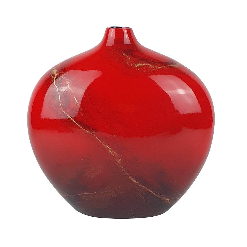 Lacquer Glossy Round Italian Vase - Red