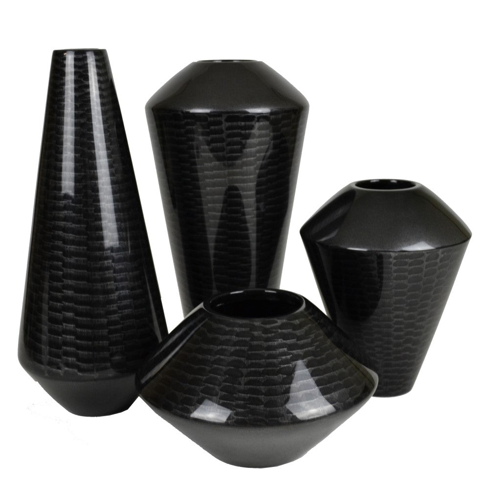 Lacquer Grain Patterned Finish Vase - Black (Available in 4 Sizes)