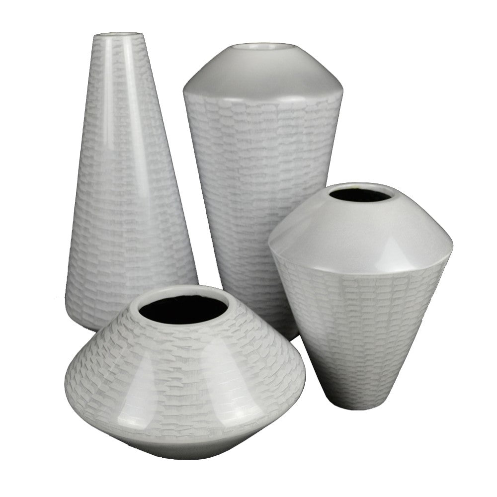 Lacquer Grain Patterned Finish Vase - White (Available in 4 Sizes)