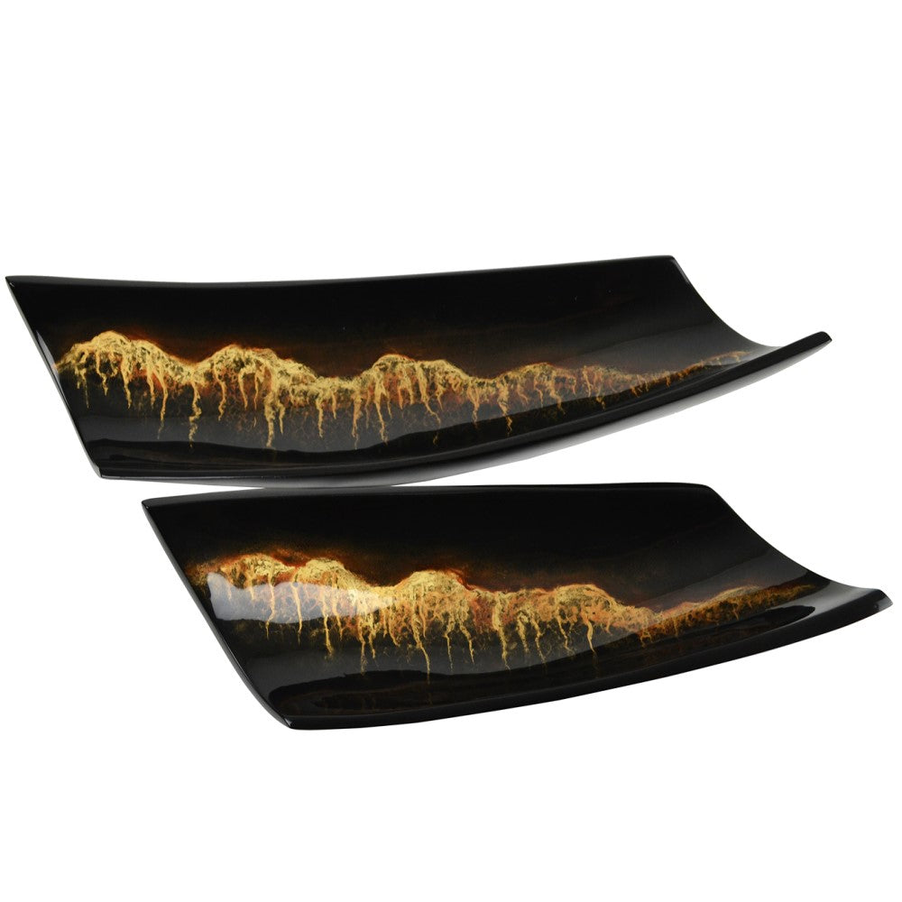 Lacquer Oceanic Unique Style Tray - Black & Gold (Available in 2 Sizes)