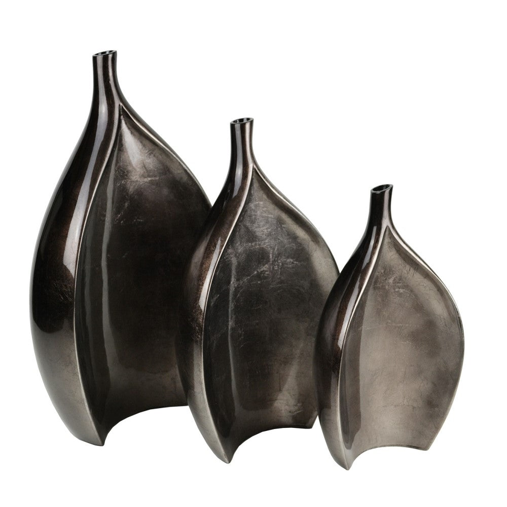 Lacquer Petal Style Metallic Finish Vase - Coffee (Available in 3 Sizes)