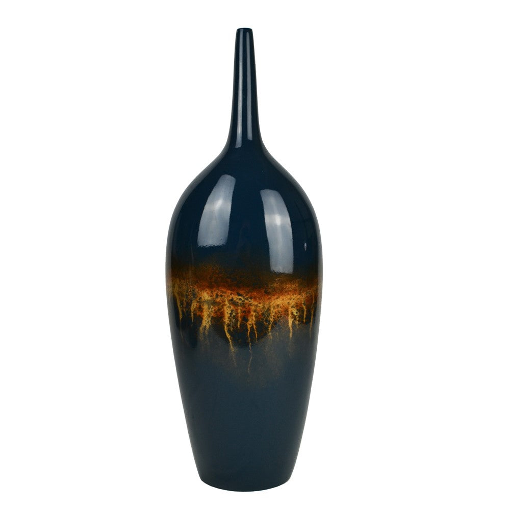 Lacquer Tidings Pattern Tall Style Vase - Blue & Gold