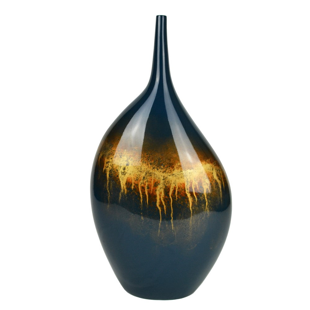 Lacquer Tidings Pattern Abstract Style Vase - Blue & Gold