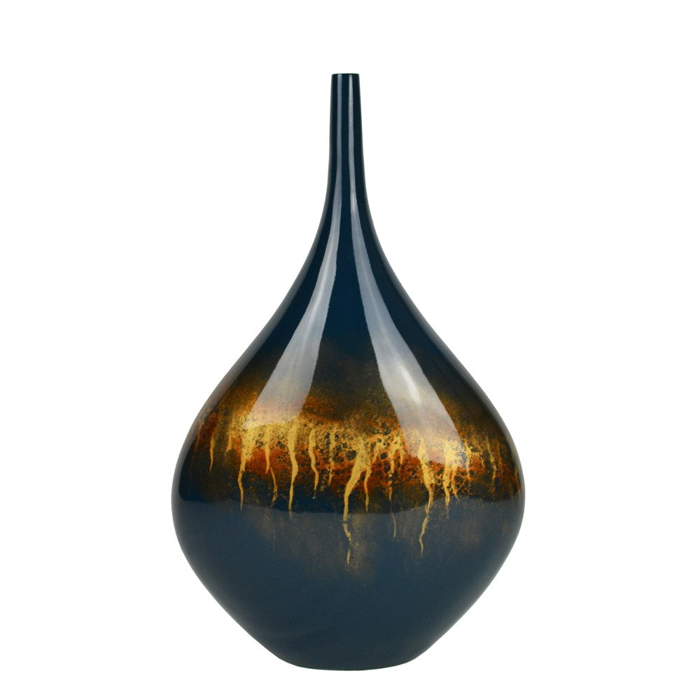 Lacquer Tidings Pattern Medium Style Vase - Blue & Gold