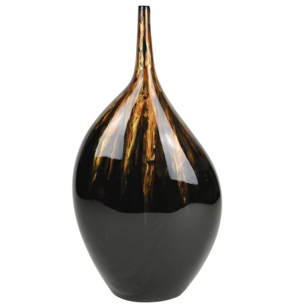 Lacquer Tidings Pattern Abstract Style Vase - Black & Gold