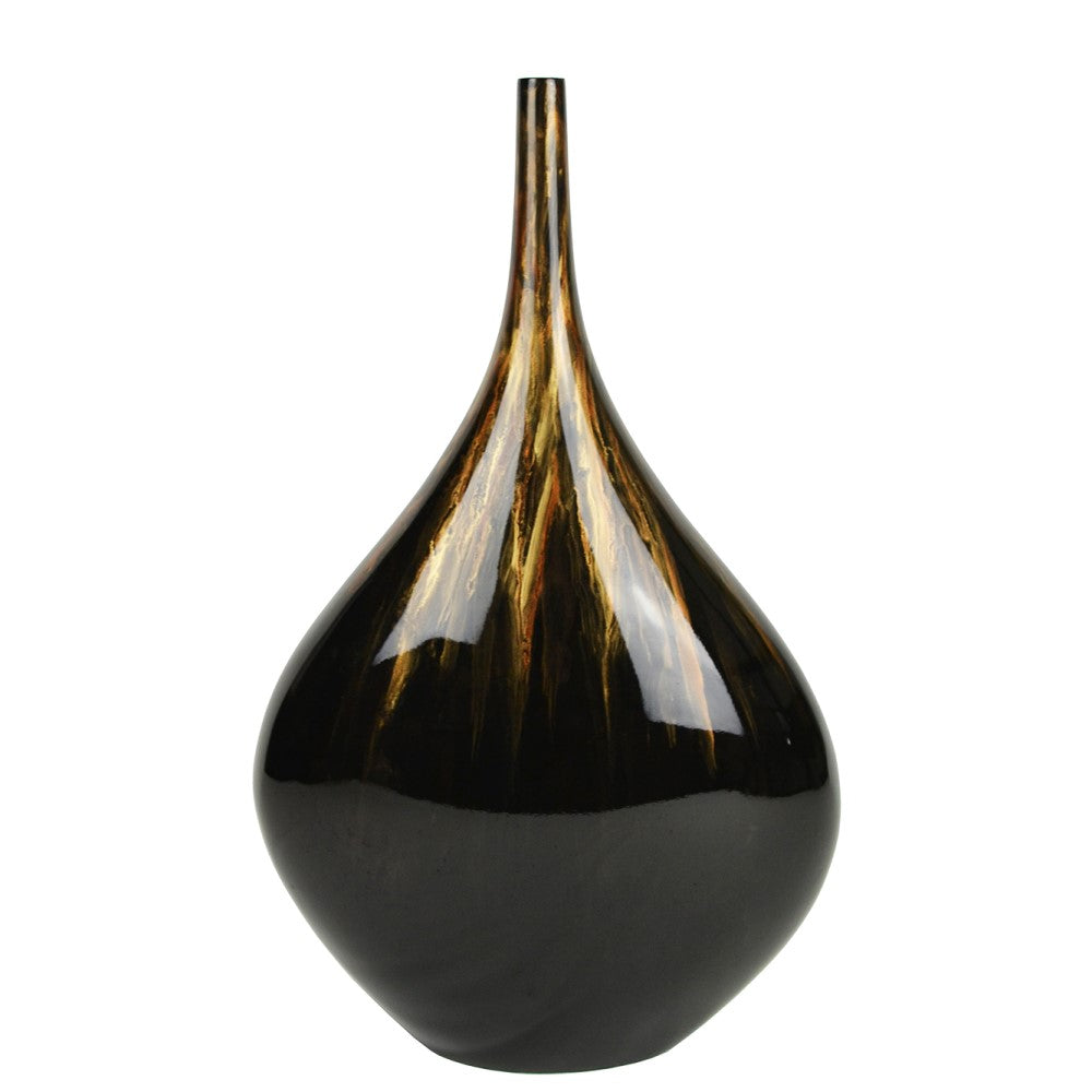 Lacquer Tidings Pattern Medium Style Vase - Black & Gold