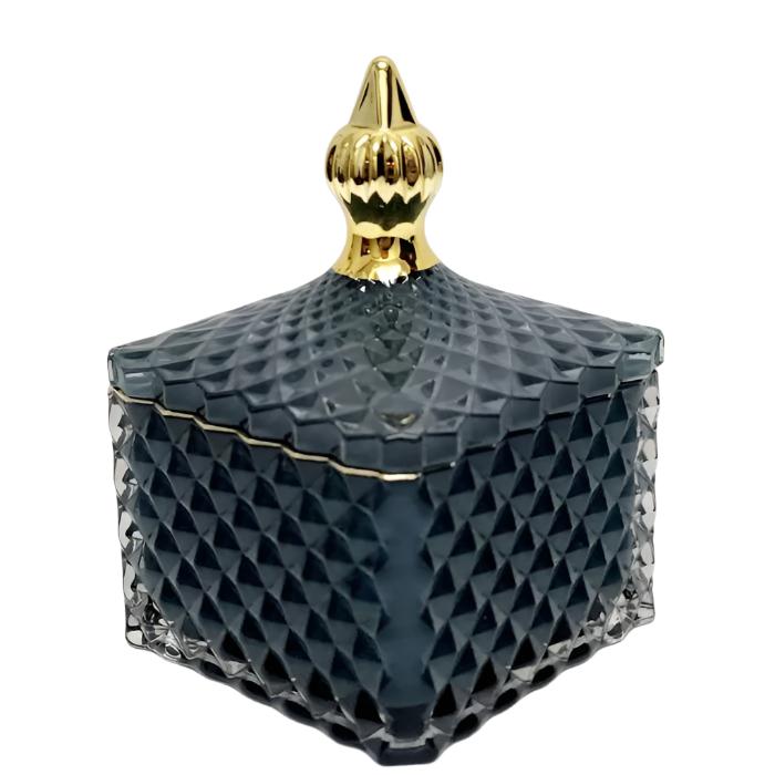 Large Dylan Diamond Cut Square Embossed Glass Jar - Available in 4 Colors