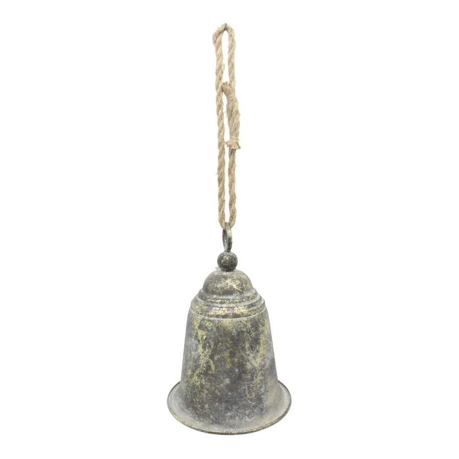 Large Hanging Bell With Rope-Rust