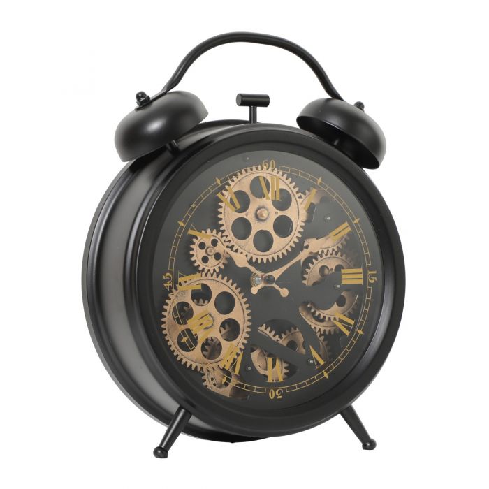 Large Newton Bell Exposed Gear Bedside Clock - Black