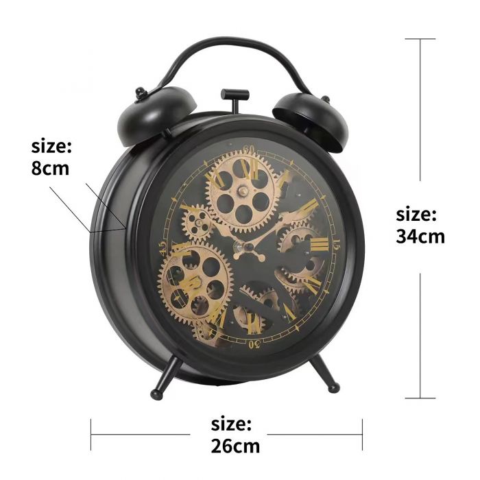 Large Newton Bell Exposed Gear Bedside Clock - Black