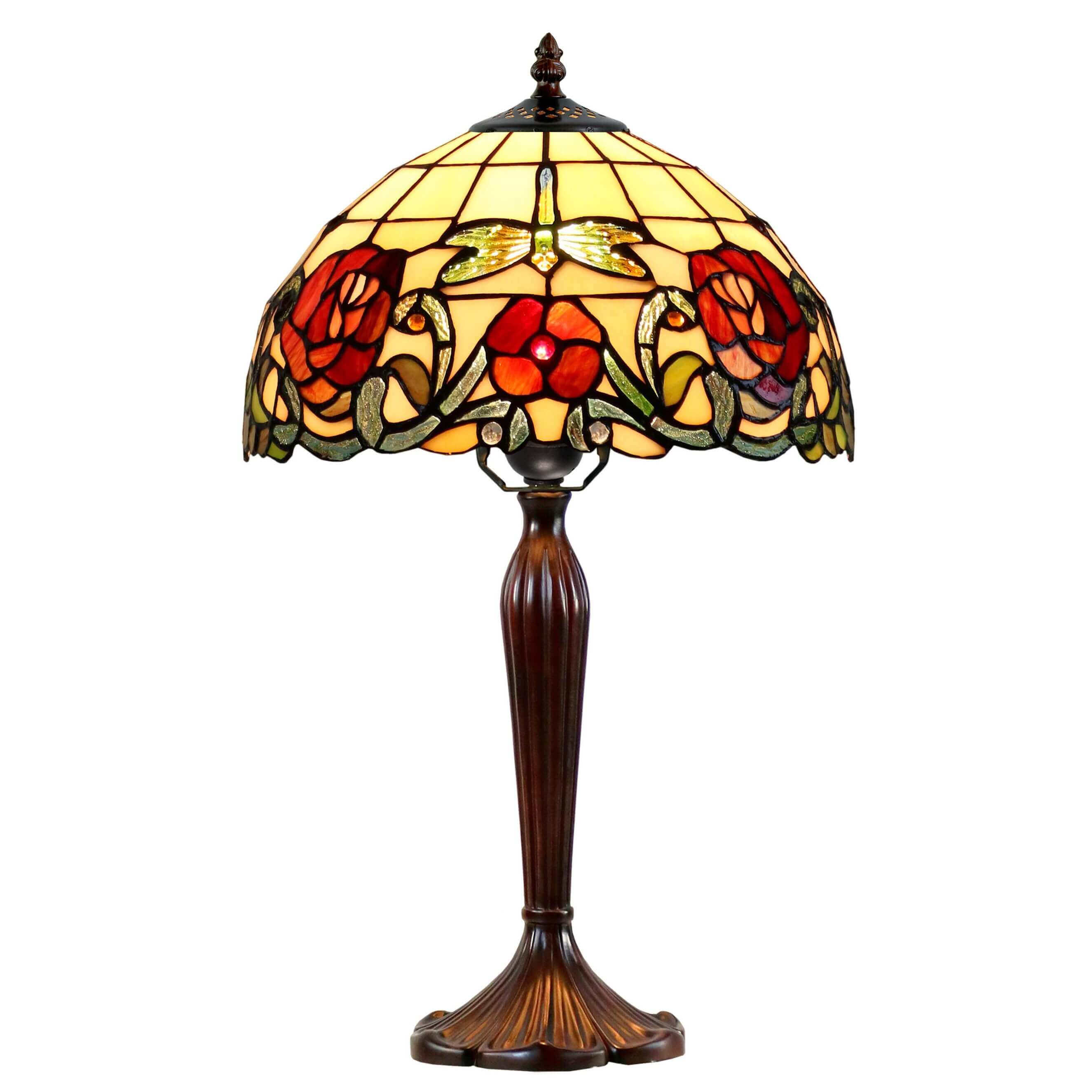 Large Roses Tiffany Stained Glass Table Lamp