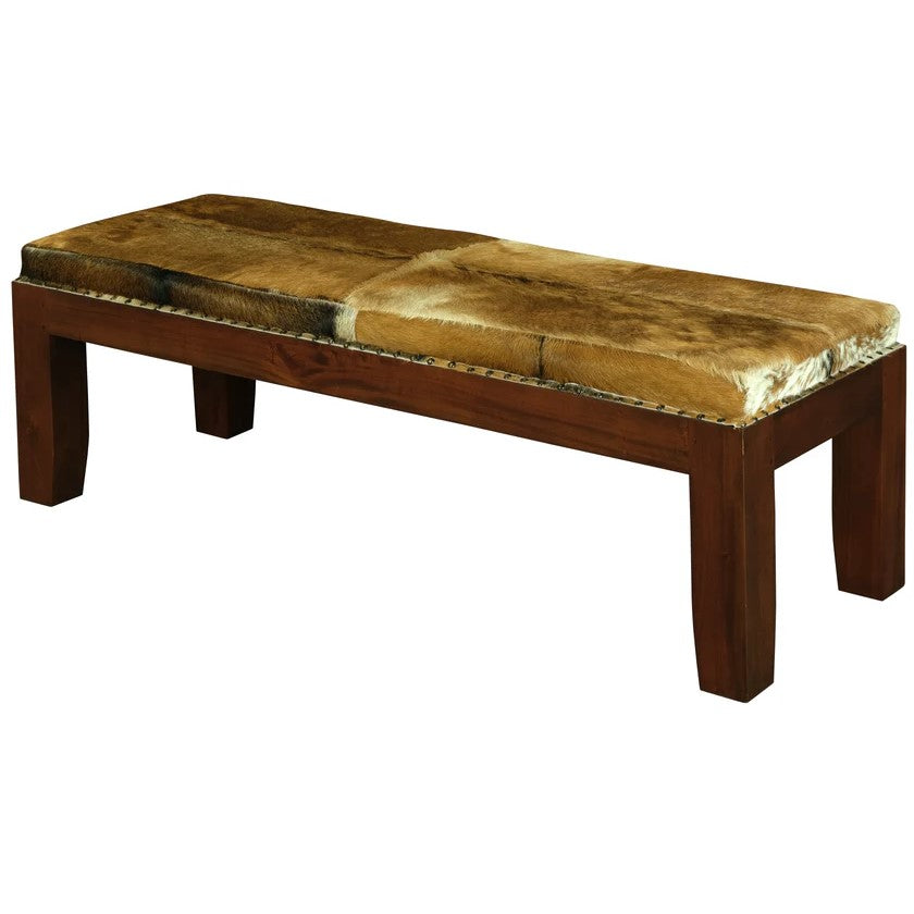 Large Studded Fur Goat Hide Bench