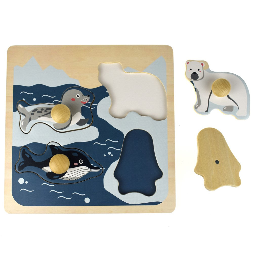 Wooden Polar Animals Peg Puzzle Shape Sorter