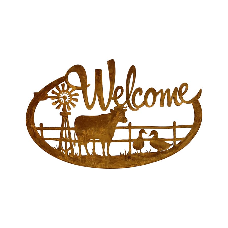 Laser-Cut Welcome With Cow & Windmill Wall Art