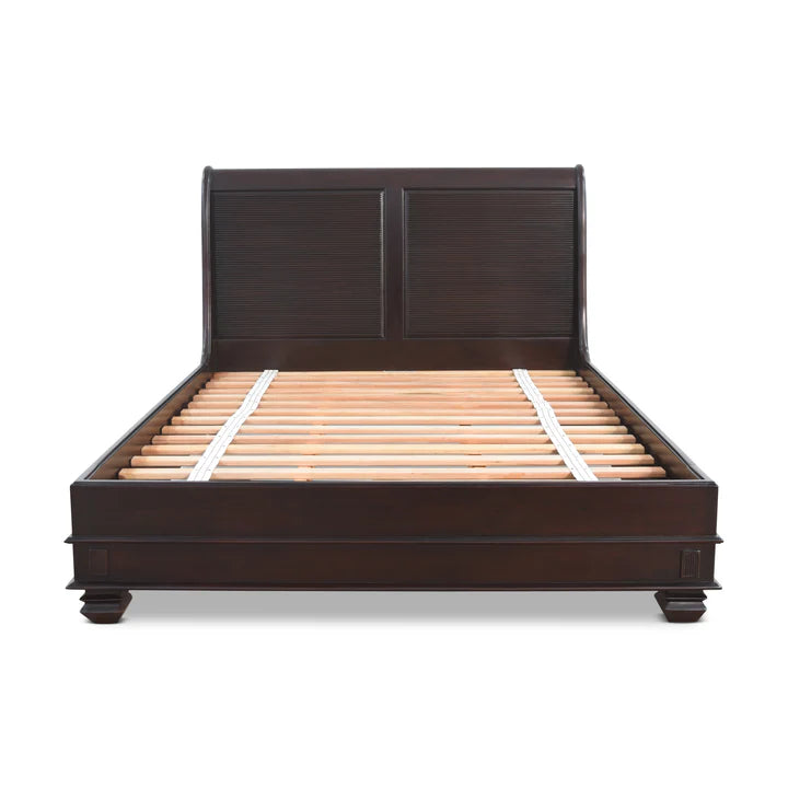 Lavish Low Footboard King Size Bed - Dark Mahogany