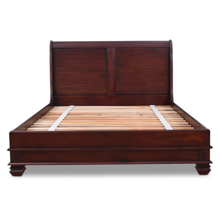 Lavish Low Footboard Queen Size Bed - Rose Mahogany