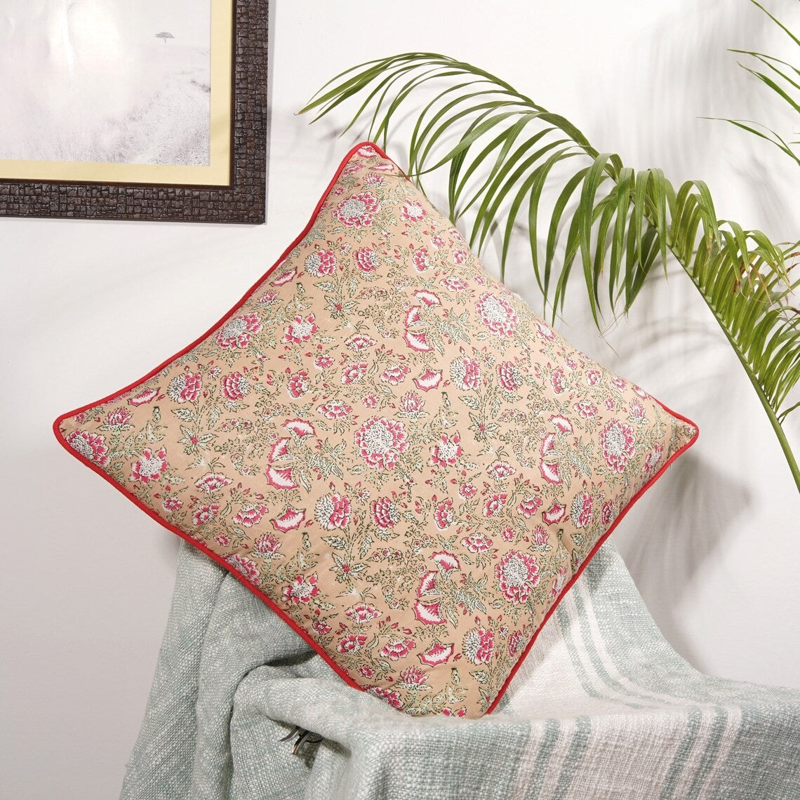 Leafy Floral Cotton Cushion Cover 50 x 50cms