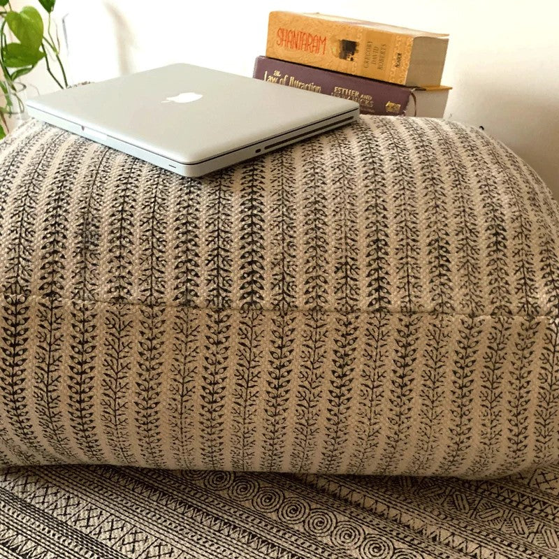 Leafy Pattern Black and White Ottoman Cover