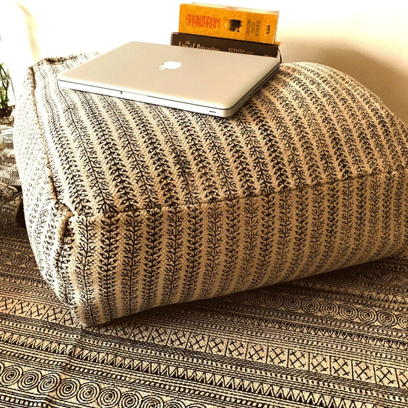 Leafy Pattern Black and White Ottoman Cover