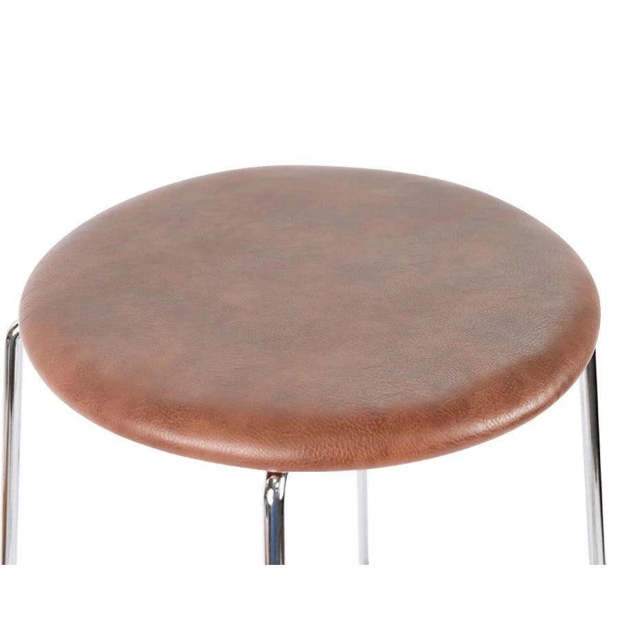 Leather Seat Chrome Base High Stool 77cms - (Available in 4 Colors)