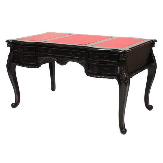 Leather Top 5 Drawers Paris Office Desk - Black