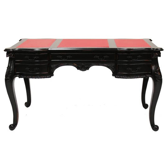 Leather Top 5 Drawers Paris Office Desk - Black