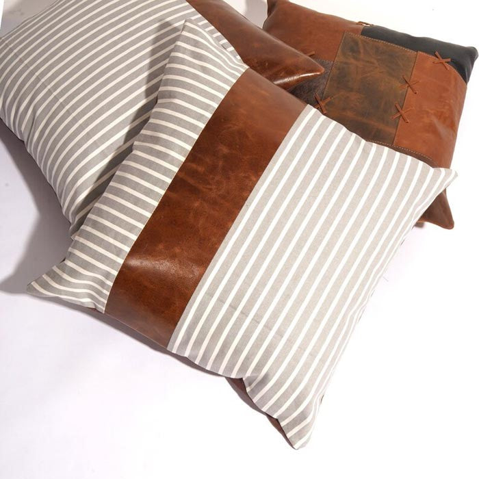 Lined Cotton Leather Patched Cushion Cover 45 x 45cms