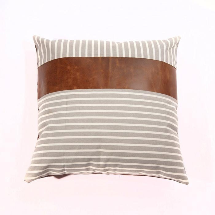 Lined Cotton Leather Patched Cushion Cover 45 x 45cms