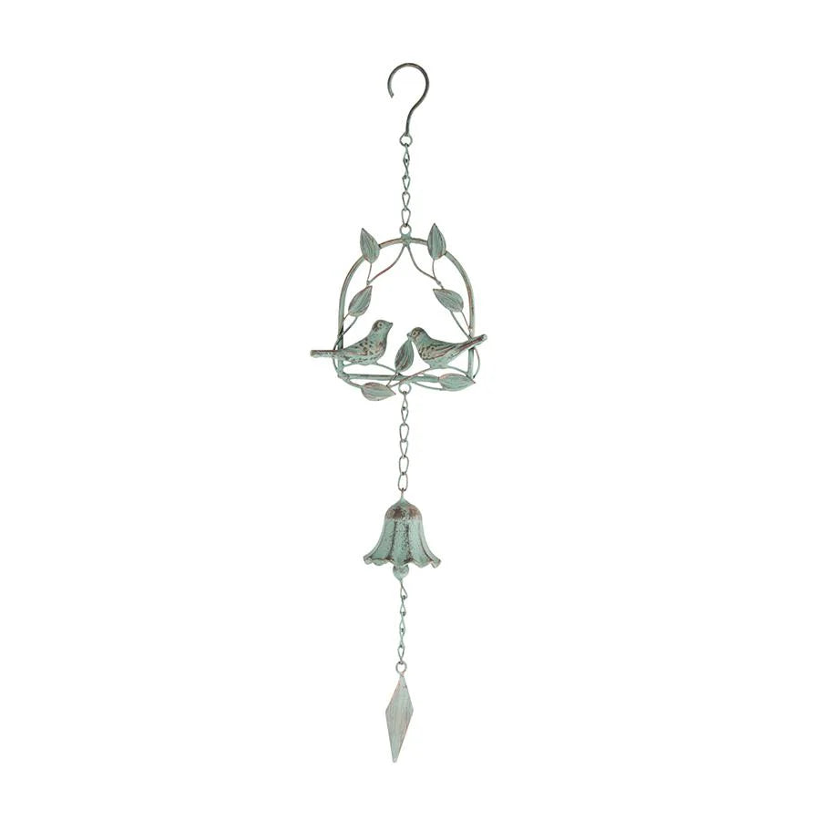 Lovebirds on Leafy Swing Hanging Bell Wind Chime