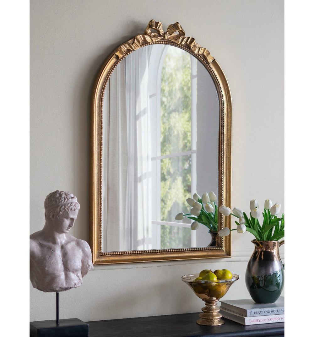 Luxurious Arched Gold Bow Wall Mirror - 95cms