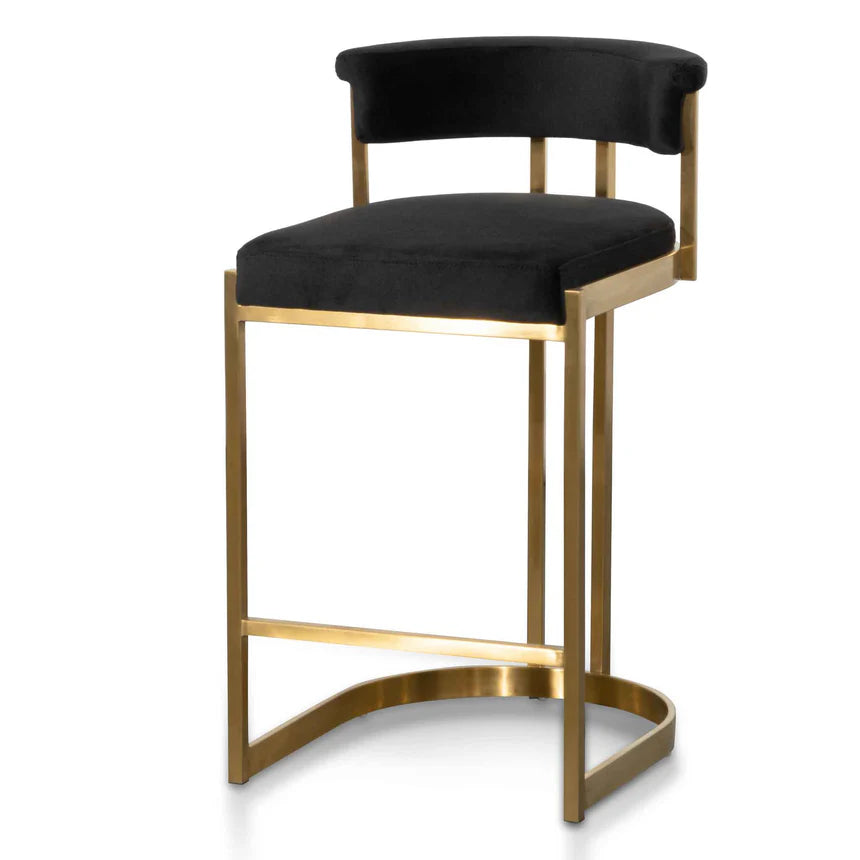 Luxurious Comfort Black Velvet Bar Stool - Golden Base