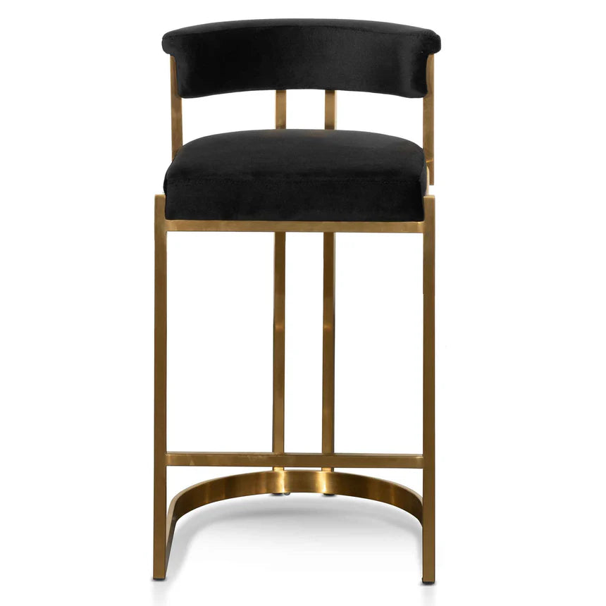 Luxurious Comfort Black Velvet Bar Stool - Golden Base