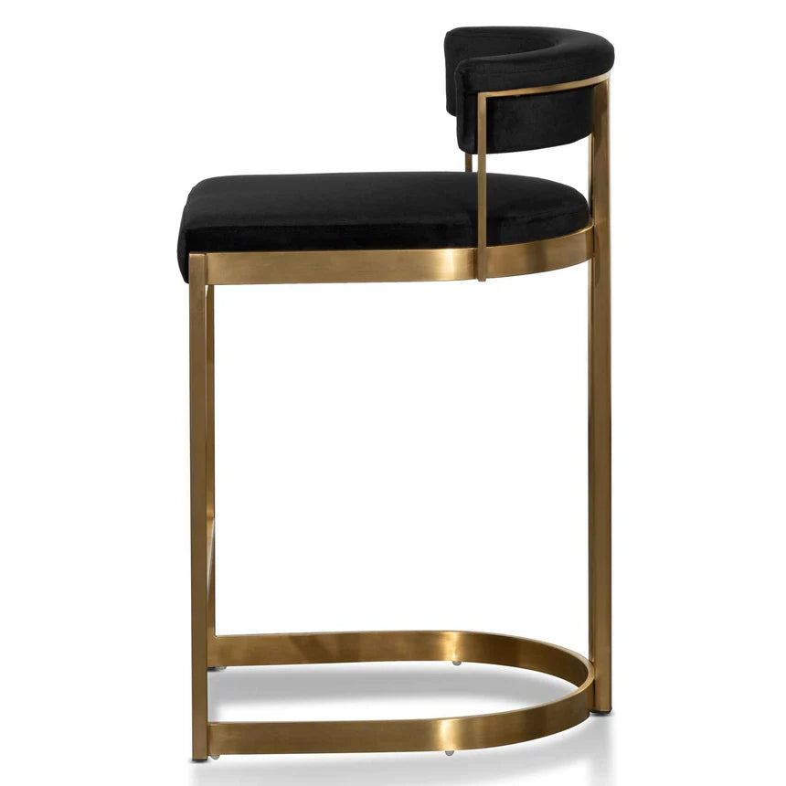 Luxurious Comfort Black Velvet Bar Stool - Golden Base