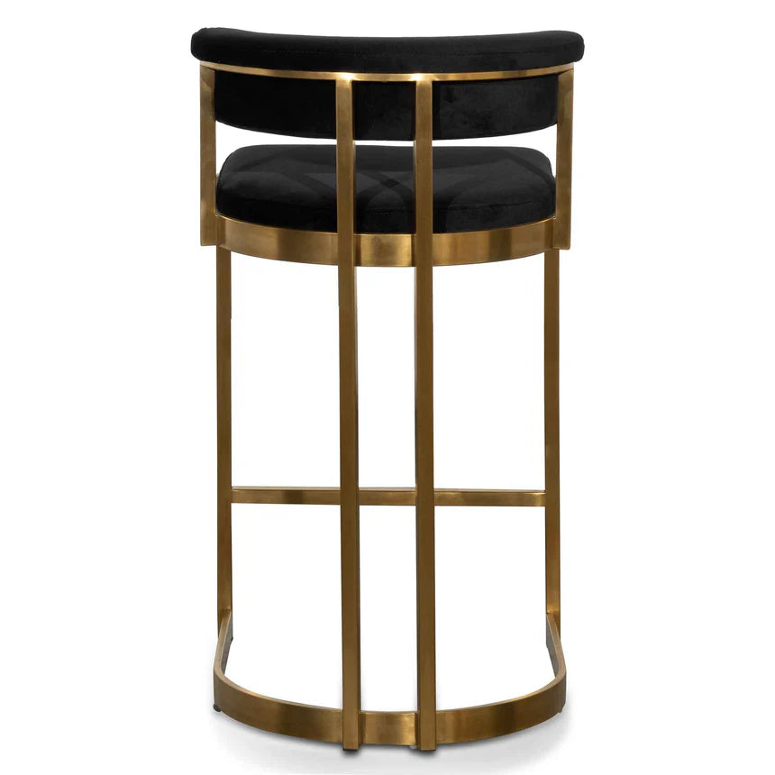 Luxurious Comfort Black Velvet Bar Stool - Golden Base