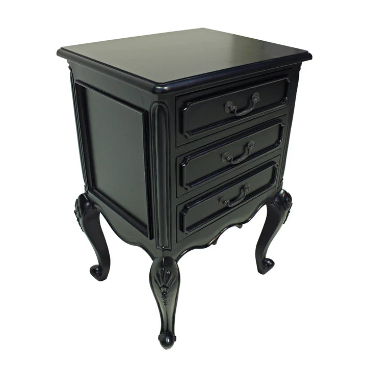 Luxurious French Provence Bedside Cabinet - Black