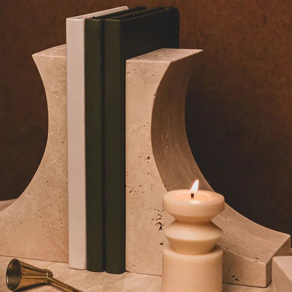 Luxurious Violino Bookends in Travertine - Beige