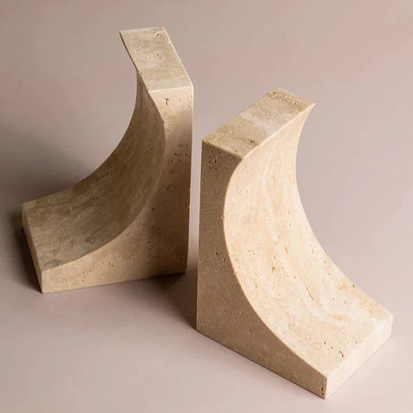 Luxurious Violino Bookends in Travertine - Beige