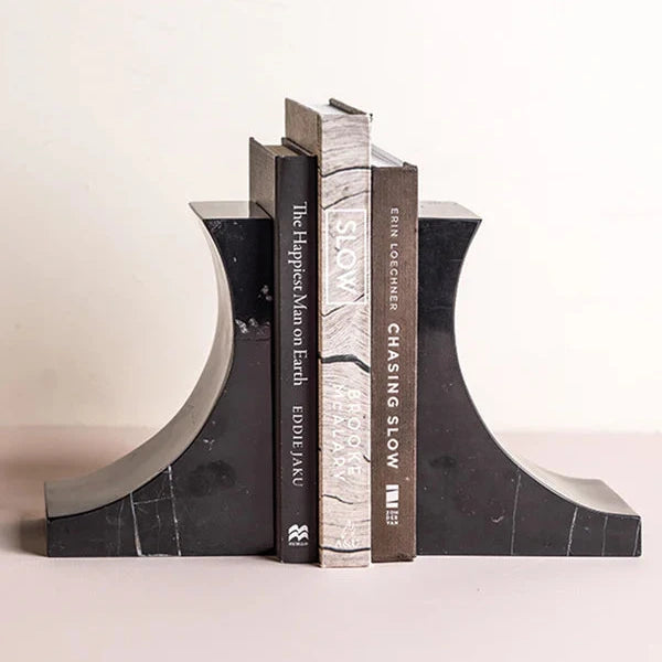 Luxurious Violino Bookends in Travertine - Black