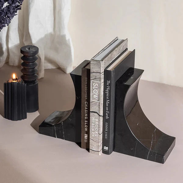 Luxurious Violino Bookends in Travertine - Black