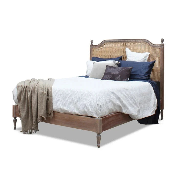 Luxury Marseille Rattan King Size Bed - Weathered Oak