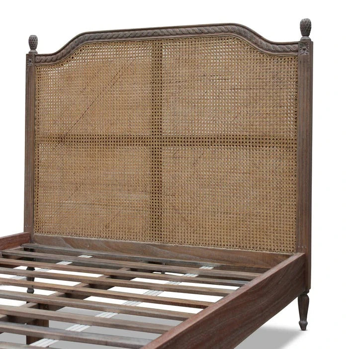 Luxury Marseille Rattan King Size Bed - Weathered Oak