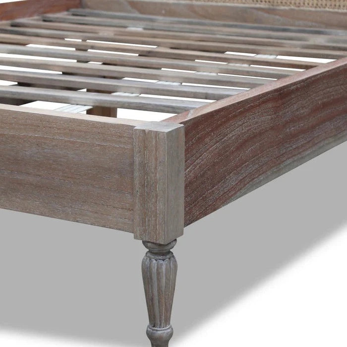 Luxury Marseille Rattan King Size Bed - Weathered Oak