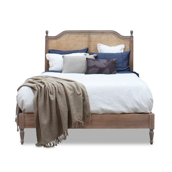 Luxury Marseille Rattan King Size Bed - Weathered Oak