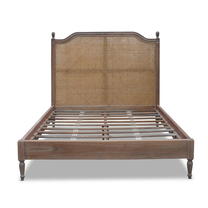 Luxury Marseille Rattan King Size Bed - Weathered Oak